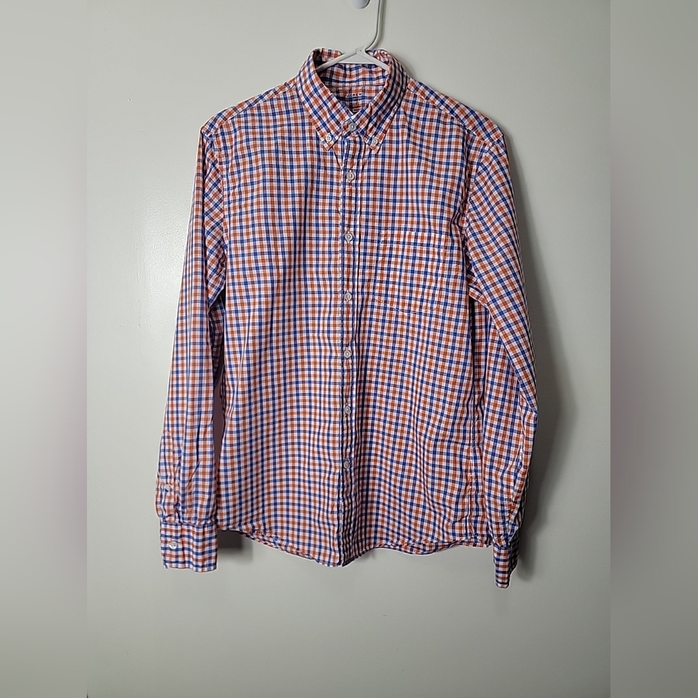 J. Crew Slim Fit Men's Blue White Orange Long Sleeve Button Down, M